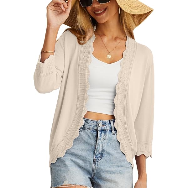HAOLEI Cardigan Corto Donna Elegante Scheletro Coprispalle Elegante Giacca Bolero Da Donna Con Maniche Svasate A 3/4 E Orlo Alto E Basso Leggera Cardigan Aperto Leggero Morbido Estivo Boho - 8
