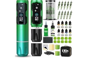 INKin Kit Tatuaje Completo, Maquina de Tatuar Kit Completo Inalámbrico Profesional con Batería 2 Piezas de 1800 mAh Fuente de Alimentación y Revo Agujas Tatuaje, Tinta Tatuaje para Tatuadores- CL4