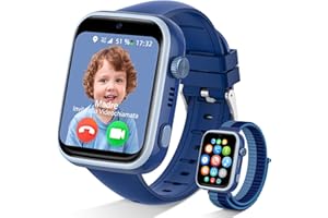 AKUMAKA Reloj Inteligente Niño 4G, IP68 Impermeable Smartwatch Niño con GPS y Llamadas, Videollamada, Whatsapp, SOS, Modo Clase, 5 Modos Deportivos, Podómetro, Reloj Inteligente con SIM, Azul