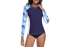 Charmo Women Rash Vest Long Sleeve Tops Sun Protection UPF 50+ Beach Swimming Tops
