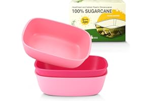 Dulce Worlds CANNE À SUCRE Bols Enfants 3 pièces (800ml) - Plastique Bio - Riz et Nouilles Sautées - Sécuritaire pour Micro-ondes et Lave-Vaisselle - Sans BPA, Incassable, Réutilisable - Rose