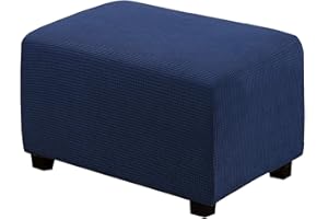 CLGTY Rectangle Stretch Ottoman Slipcovers, Jacquard Footstool Protector Foldable Soft Non Slip Footrest Covers With Elastic Bottom Furniture Protector For Pets-Navy-Large