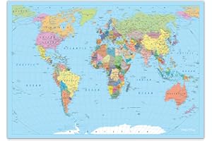 Faithful Prints World Map Poster Atlas Print Geography Educational Classroom Chart (A3 (297 x 420mm))
