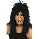 Smiffys Long Tousled Black Hard Rock Wig Halloween Carnival