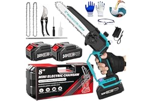 FIUTAZGE Mini Motosierras Bateria, Motosierra Batería 8 Pulgadas con 2 Baterías 4000mAh, Motosierra Eléctrica Sin Escobillas con Bomba de Aceite, para Ramas, Rboles, Patio, Hogar, Jardín (Azul)