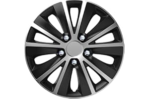 S SUMEX Juego de 4 Tapacubos de 15 Pulgadas Diseño Nebraska Nuts Chrome Silver, Acabados en Cromado y Negro y ABS Resistente a Fuertes Impactos, Duradero y Fiable con Anillo de sujeción Ajustable