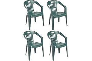 PROGARDEN 4 Pz Poltrona Sedia Piona in Dura Resina di plastica Verde impilabile con braccioli per casa Giardino Bar sagra Campeggio