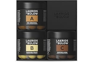 ‎LAKRIDS BY BÜLOW LAKRIDS BY BÜLOW - Geschenkbox - 3x125g - A, B & C - The Original, Passion Fruit & Coffee Kieni - Gourmet Lakritze umhüllt von Schokolade