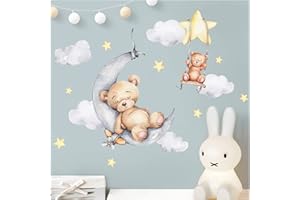 WANDARO Little Deco Wandsticker Bären mit Mond Wandtattoo Tiere Babyzimmer Wandaufkleber Teddybär Sterne Kinderzimmer Wanddeko DL871-1