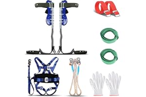 AOMDOM Set per arrampicata sugli alberi con cintura di sicurezza, ramponi anticaduta per alberi con 2 ingranaggi e cinghie di sicurezza a 5 punti, attrezzatura per arrampicata per la raccolta della frutta