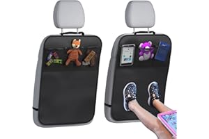 Lebogner Kick Mat Auto Seat Protectors + 3 Organizer Pockets, 2 Pack Waterproof Fabric Cover, X-Large Car Backseat Child Kick Guard Seat Saver