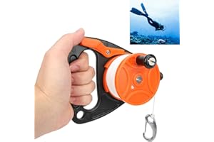 PILIPANE moulinet de plongée à cliquet avec interrupteur d'arrêt de poignée pour grotte,Ancre de kayak de 150 pieds avec bouchon de pouce, épave, plongée à la dérive, kayak(orange), Corde bobine ancre as
