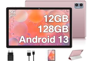 Oangcc 2023 Newest Tablet 10 Pulgadas Android 13 Tablet, 12 GB RAM + 128 GB ROM/TF 1TB, 5G + 2.4 G WiFi, 8-Core 2.0 GHz, BT5.0, Widget, Split-Screen, 6,000mAh, GMS Certified Tablet Funda - Oro Rosa