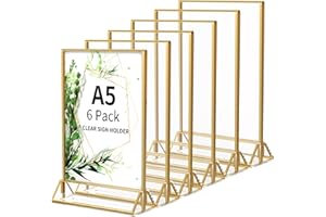 AITEE A5 Gold Bilderrahmen: 6 Stück Transparente Acryl Tischkartenhalter Doppelseitiger Aufsteller Werbeaufsteller für Tischnummern bei Hochzeiten, Bankette, Restaurantschilder, Fotorahmen