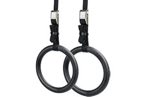 UHOUSEST Gymnastics Rings 2 Piece Set, Gym Rings With Adjustable Straps, Fitness Rings Home Gym Equipment Set, Heavy Duty Fitness Pull up Rings for Home Gym, Train Workout, Strength Training, Pull Ups and Dips