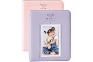 OBERSTER 2Pcs 64 Pockets Photo Album for Polaroid/Fujifilm Instax Mini 7s 8 8+ 9 25 50s 70 90, 2x3 Inch Mini Photo Album Compatible with Instant Camera Photo Book Name Card Holder (Pink+Lavender)