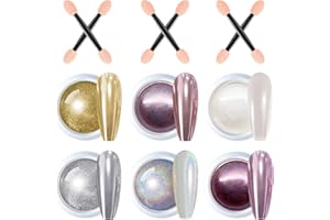 ‎GZMAYUEN GZMAYUEN Chrome Nail Powder 6 Farben, Crome Pulver Nägel Spiegel Effekt Gold Silber Rosa, Weiße Pearl Chrom Nagelpuder Glitter Nagelkunst Pulver für DIY Salon