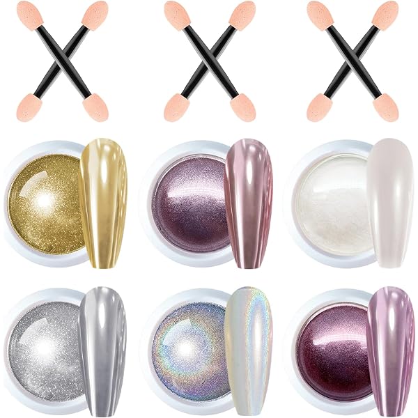 BOBOPACK Chrome Nail Powder Set – 6 Farben Chrompulver Für Nägel | Mit Pinseln & Spiegel-Effekt