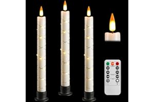 Da by Vela LED con control remoto y temporizador, cono a batería Vela LED con guirnalda de luz, mecha dinámica 3D, juego de 3, marfil con 3 bases negras para la decoración del hogar