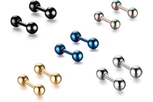 LUPSTY Small Surgical Stainless Steel Ear Piercing Studs Earrings Round Ball Stud Earrings Screw Back 5 Pair/Set