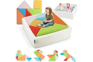 Heypappy Kids Play Sofa, Tangram Square Puzzles Couch Furniture, Modular Kids Play Couchs Furniture, Puzzle Solving Couchs Building Fort for Playroom Bedroom Boys Girls Teens, Rainbow