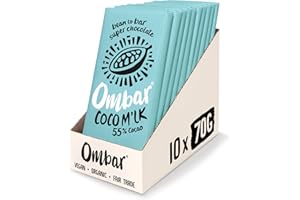 Vegan Chocolate - Ombar Coco M’lk 55% Cacao Chocolate (70g x 10 Bars) Organic, Fair Trade, Dairy Free and Gluten Free Chocolate