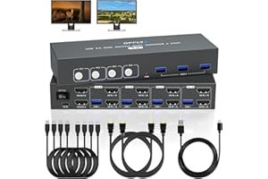 BDFFLY Commutateur KVM HDMI USB 3.0 4 PC 2 Moniteurs avec 3 Ports USB, 4K@60Hz pour 4 Ordinateurs Partageant deux Moniteurs et Clavier Souris, Prend en Charge le Contrôle des Boutons, Compatible EDID
