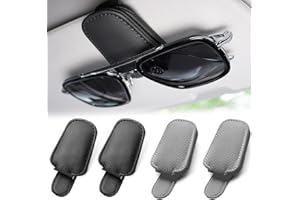 MOAZIFI 4er Pack Auto Brillenhalter für Sonnenblende - Magnetische Sonnenbrillenhalter Auto Zubehör mit Premium PU-Leder, Schwarz und Grau