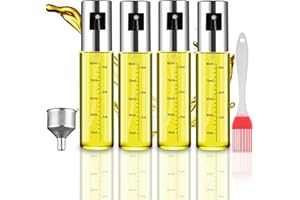 Ynudr Oil Spray Bottle 4x100ml Olive Oil Dispenser, Oil Spray With Scale, Made of Glass and Stainless Steelcooking Oil Spray Bottle, Oil Sprayer for Cooking air Fryer With Oil Brush and Funnel