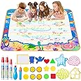 MELAND Water Doodle Mat, 105 * 100 CM Large Aqua Drawing Mat with Water Pens Molds, Mess Free Painting for Kids Outdoor & Garden Toys for Toddlers Age 3 4 5 6 Educational Toddler Toys for Girls Boys