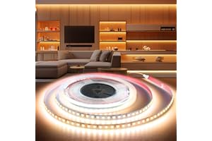 BRIMETI Tira LED 24V 5M, Tira luz LED Blanco Caldo 3000K Tira Luces LED 600LEDs SMD 2835,Cortable Flexible DC24V, Ancho 8 mm, para Gabinete Sala Estar Dormitorio (Sin Fuente de Alimentación)
