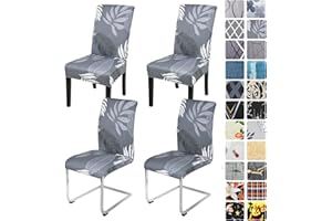 ‎ALISHOMTLL Alishomtll Stretch Stuhlhussen 4er/6er Set Grau Stuhlbezug Schwingstuhl Elastische Hussen Abnehmbarer Waschbarer Stühle Schutz für Esszimmer Restaurant Hotel Bankett Hochzeit (Graue Blätter, 4 Stück)