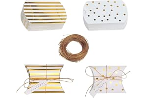 CTFOREST 50 sztuk małych pudełek prezentowych, papierowych pudełek na pralinki, poduszki, małe pudełka prezentowe, do owijania pralinek i małych ciast, najlepszy wybór na prezenty (paski, kropki)