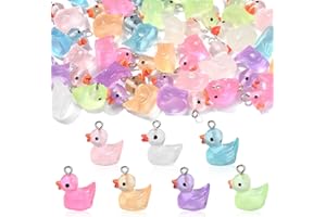 Stiesy 35Pcs 7 Colors Resin Mini Duck Charms Pendants Luminous Little Ducks Charms 3D Cute Animal Charms for Jewelry DIY Home Decoration Handcraft Accessories