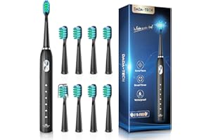 ‎DADA-TECH Elektrische Zahnbürste, Schallzahnbürste mit 90% Abgerundeten Borsten 5 Putzmodi Integrierter Timer und 9 Zahnbürstenköpfen Ultraschall Zahnbürsten(Neu Schwarz)