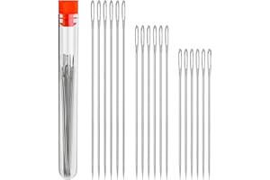 BLUESEABUY 18 Piezas Agujas de Ojo Grande Agujas Grandes Acero Inoxidable Agujas de Coser a Mano 3 Tamaños en Tubo de Almacenaje Transparente para Coser Tejer Reparar