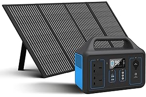 UNIBERMD 600W Portable Power Station with 100W Solar Panel, Folding Solar Board & Energy Storage Power Supply Generator for RV Camping, Outdoor Adventure, Emergency (Power Station & Solar Panel - Blue)