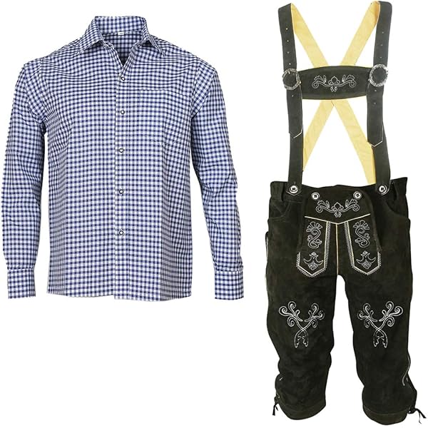 Lederhose Herren Kurz Braun - Oktoberfest Trachtenhose Mit Hosenträger