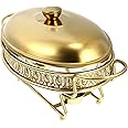 UPKOCH 1.5L Round Chafing Dish Buffet Warmer, Gold Chafer Set with Steel Lid, Glass Food Pan, Water Pan, and Fuel Holders for Buffet, Wedding, Parties, Banquet, Catering Events