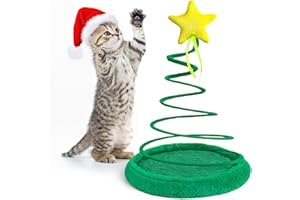 ALL FOR PAWS PAWISE - Juguete de Navidad para gatos, árbol para gatos de interior, juguetes interactivos para gatitos con bobina de resorte de felpa, árbol de Navidad, juguete masticable para gatos