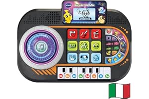 VTech Junior DJ Mix, Console da DJ per Bambini, Pulsante Registrazione, DJ Mix da Bambini con Tasti del Pianoforte, Schermo LCD e Piatto con Disco Luminoso, Lingua Italiana, Batterie Incluse, 3-7 Anni