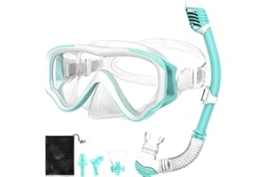 NLMWTI Schnorchelset Kinder, Taucherbrille Kinder mit 180° Panorama HD Sicht, Anti-Nebel & Anti-Leckage, Strapazierfähiges Sicherheitsglas, Verstellbare Seitenbänder