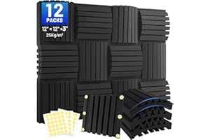 FOCUSOUND 12 Pack Sound Proofing Panels, 3" X 12" X 12" Acoustic Wall Panels, Curved Soundproof Foam Panels, Sound Absorbing Wall Panels with Double Sided Tape, High Density Acoustic Panels for Studio Home