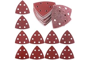MEDILOE Multi Tool Triangle Sanding Pads, 60 Pcs Detail Sandpaper, 6-Holes Sander Pads 90mm Sanding Sheets Hook and Loop 60/120/180/240/320/400 Grits for Electric Sander Sanding Polishing