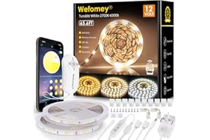 Wefomey White LED Strip Light 20M 1200 LEDs, 7200lm Dimmable 12V Tape Light with App Control Remote, Stick on LED Light for Kitchen, Bedroom, Ceiling (2700K-6500K Warm to Cool Tunable White)