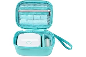 Memoking Hartschalen Aufbewahrungskoffer für Mini-Drucker, Kompatibel mit T02, M02, M02X, M02L, PM230 und Mehr, Tragbare Thermodrucker, mit Reißverschluss-Netztasche, Wasserdicht, Stoßfest (nur Fall)