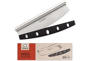 Chef Pomodoro Taglia Pizza da 35,5 cm, Coltello Mezzaluna Tagliapizza con Coprilama di Sicurezza, Mezzaluna Acciaio Inox Professionale, Lunetta per Sminuzzare e Tritare, Lavabile in Lavastoviglie