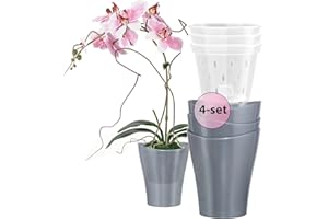 Garten lux Garnki do storczyków, antracyt, zestaw 4 sztuk, 2 l, Ø 16 cm, z 4-częściowym zestawem do storczyków, otwory drenażowe, tworzywo sztuczne, przezroczyste, 1 l, Ø 14 cm, do użytku wewnątrz