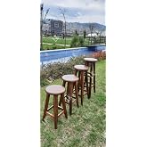 Wooden Bar Stool, Country Style, Walnut Color, 60cm Height