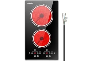 Glaskeramikkochfeld 2 Platten 3000W, Herdplatte 2 Kochfelder Einbau 220V, Kochplatten 2er Elektrisch Touch Control, Pausenfunktion, 9 Leistungspegel, Timer, Anti-Touch-Funktion, Disaenvir